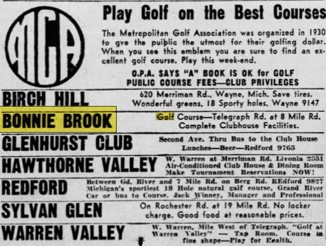 Bonnie Brook Golf Course - May 7 1943 Ad (newer photo)